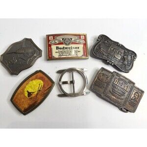 Vintage Belt Buckle Lot Of 6 Brass & More